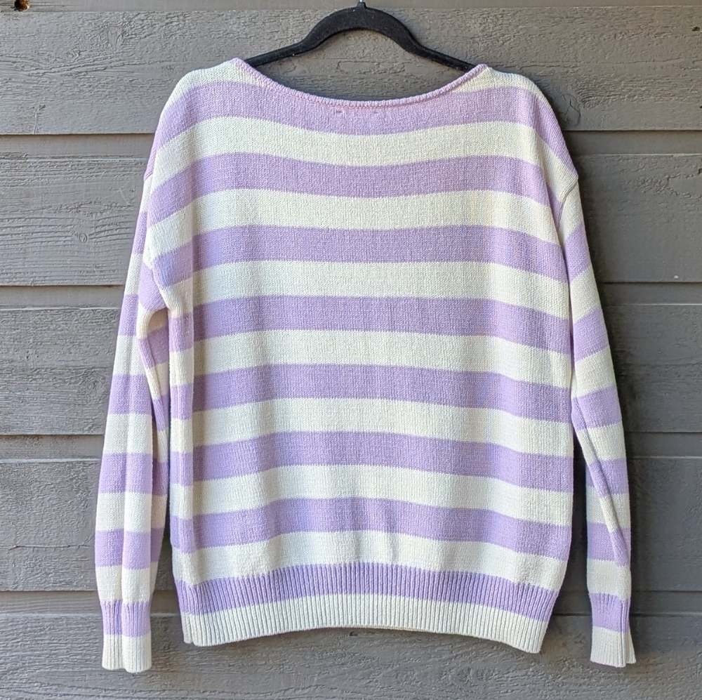 Callahan Knitwear Preppy Pastel Stripe Sailboat Boat Neck Sweater Size Small - Picture 4 of 5